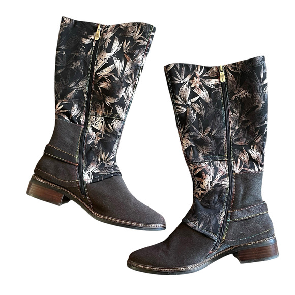 NEW L'ARTISTE SPRING STEP Blades Women's Size 40 Brown Leather Floral Zip Boots - Picture 8 of 14